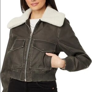 Blank NYC | Leather Bomber with Sherpa Collar